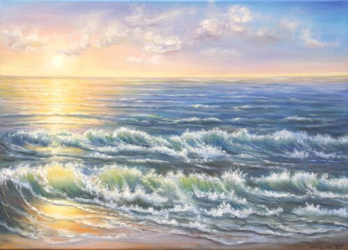 Ocean sunset 2 by Ludmilla Ukrow, Painting for Sale on Select