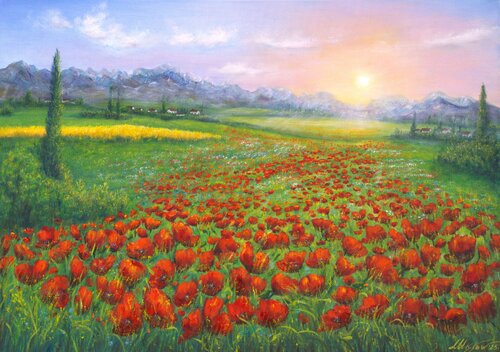 Serene poppy field by Ludmilla Ukrow, Painting for Sale on Select