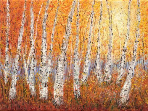 Autumnal birch trees 2 by Ludmilla Ukrow, Painting for Sale on Select