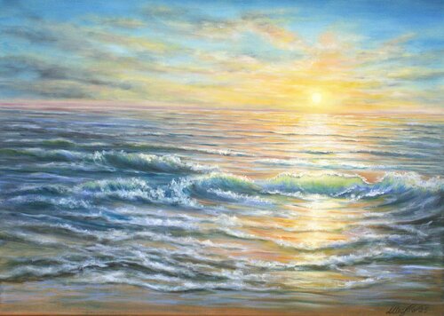 Sunset at the ocean by Ludmilla Ukrow, Painting for Sale on Select