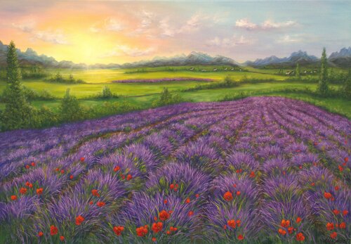 Purple lavender field by Ludmilla Ukrow, Painting for Sale on Select