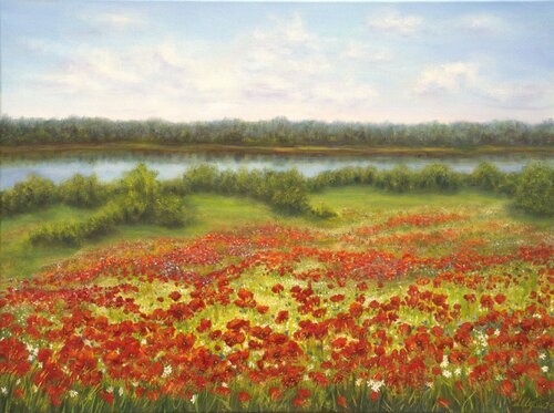 Colorful poppy field by Ludmilla Ukrow, Painting for Sale on Select