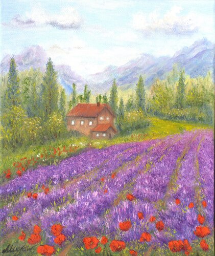 Lavender and poppies by Ludmilla Ukrow, Painting for Sale on Select