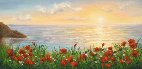 Poppies by the sea by Ludmilla Ukrow, Painting for Sale on Select