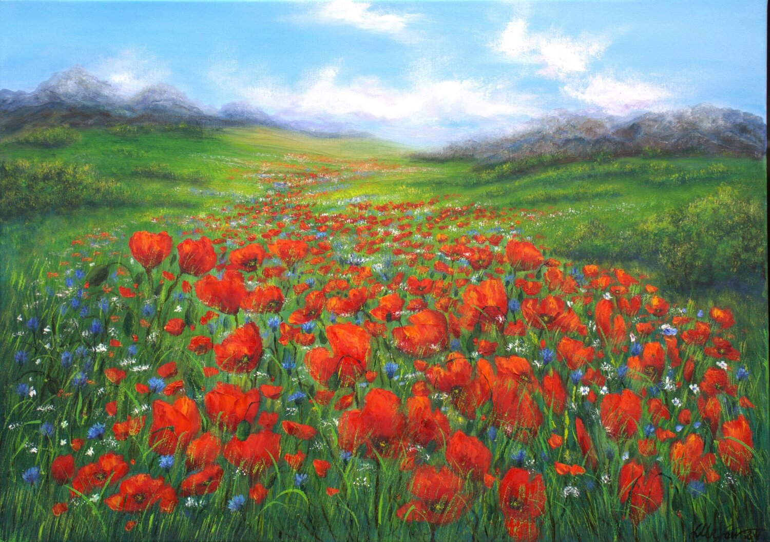 Poppy field in summer Ludmilla Ukrow Original painting for sale