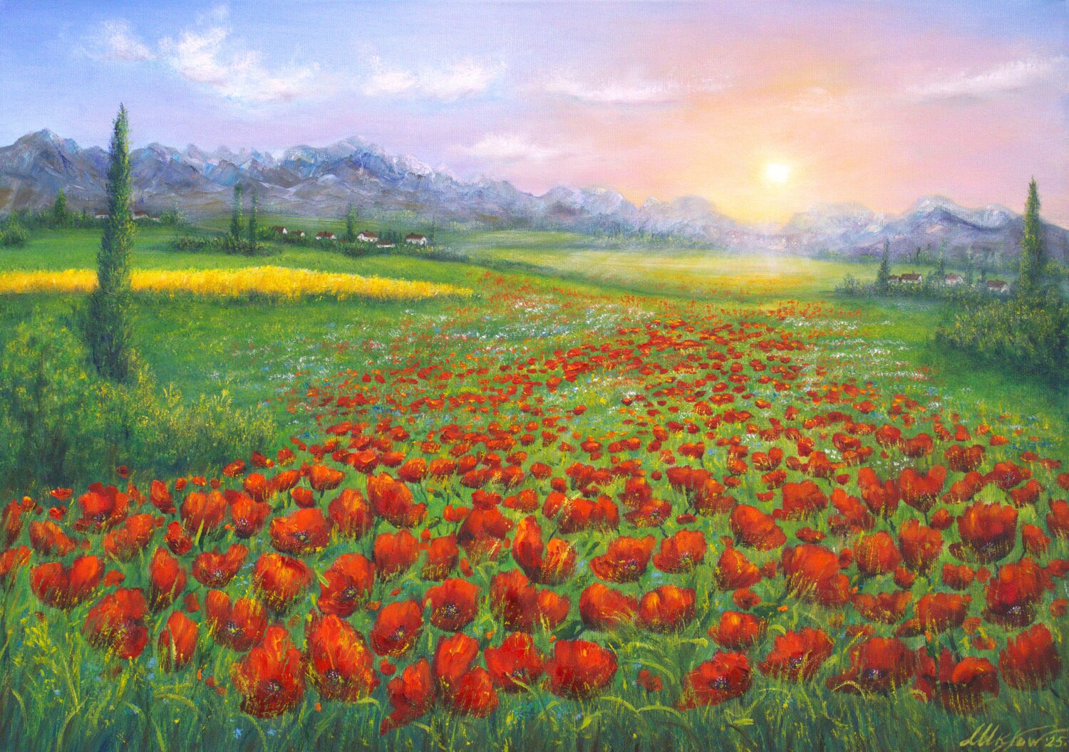 Serene poppy field Ludmilla Ukrow Original painting for sale