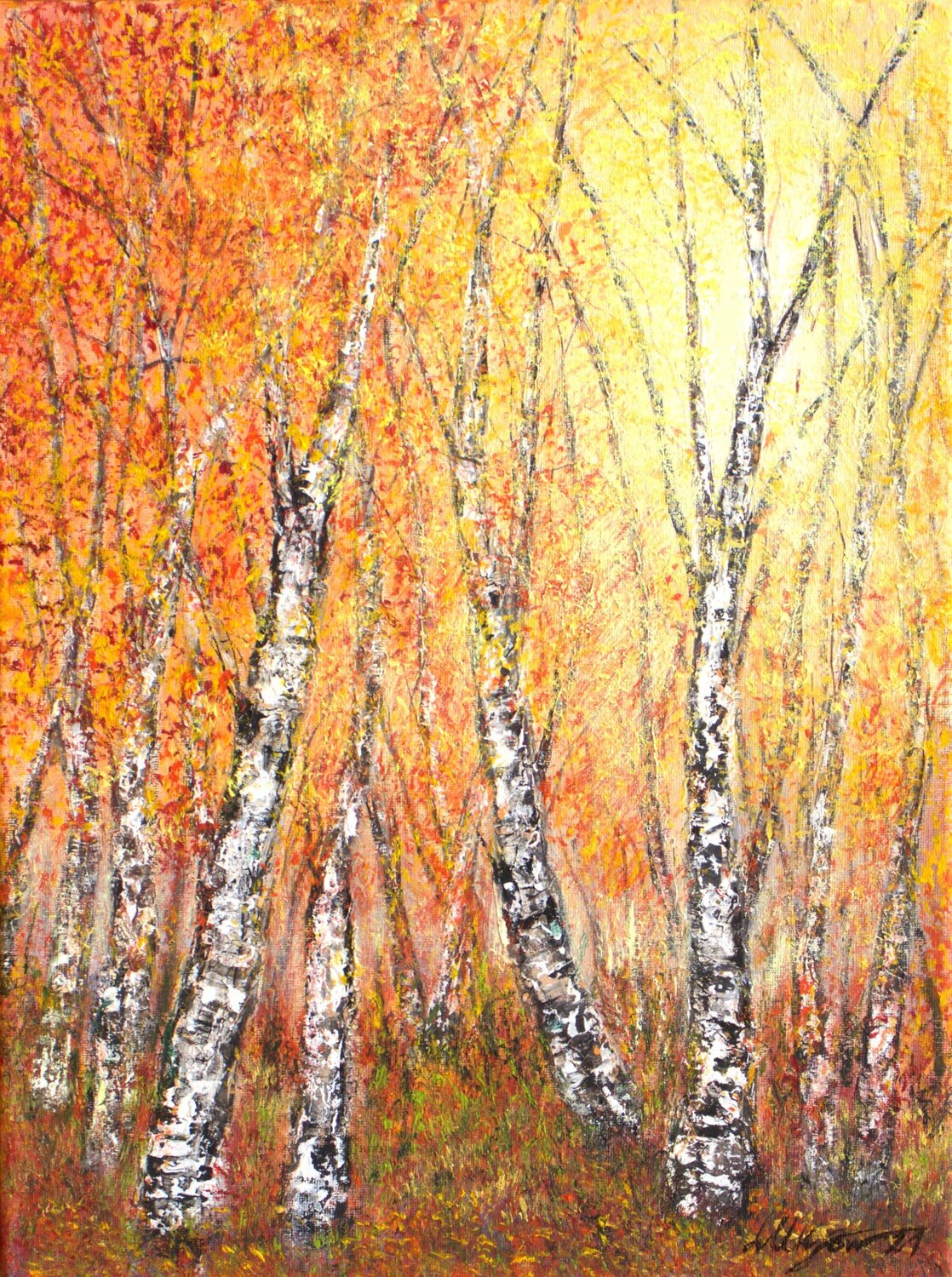 Autumnal birch trees Ludmilla Ukrow Original painting for sale