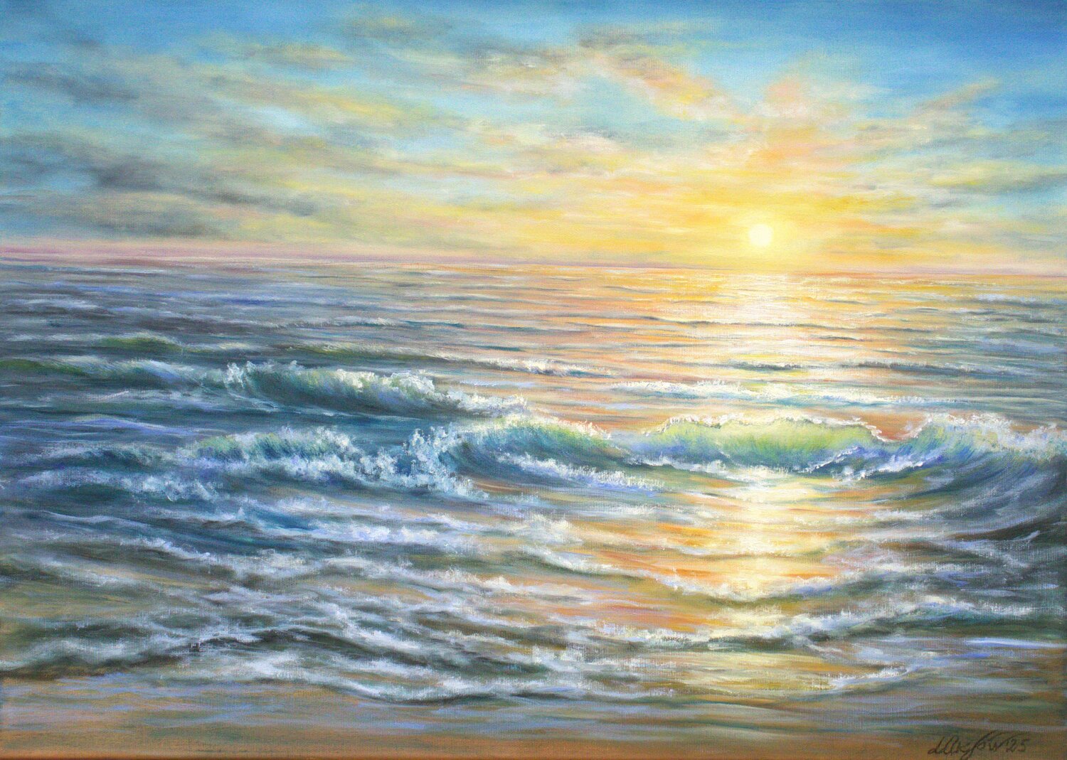 Sunset at the ocean Ludmilla Ukrow Original painting for sale
