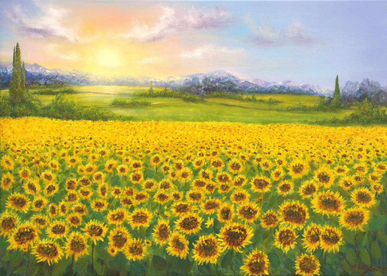 Sunflowers field Ludmilla Ukrow Original painting for sale
