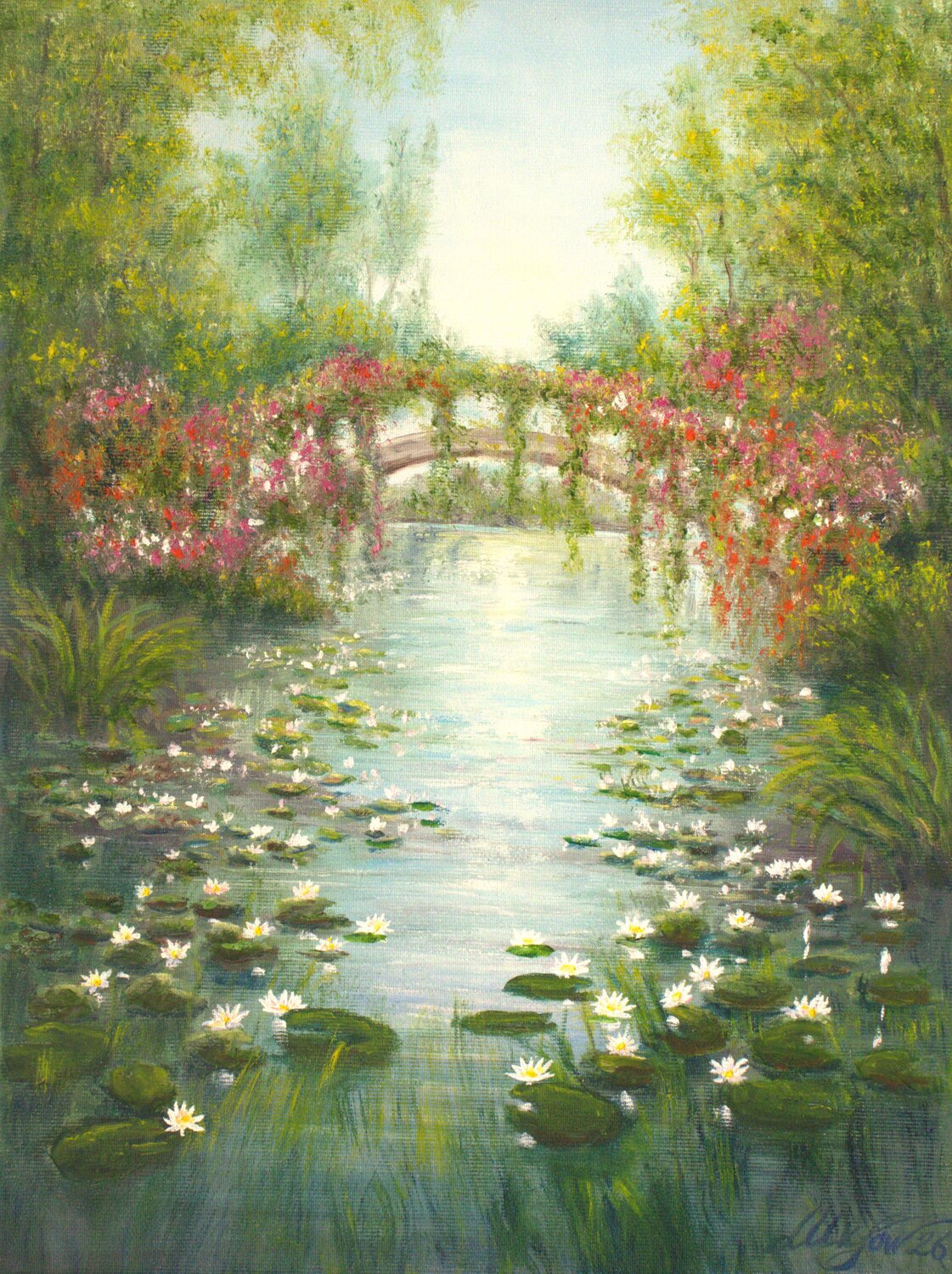 Water lilies pond Ludmilla Ukrow Original painting for sale