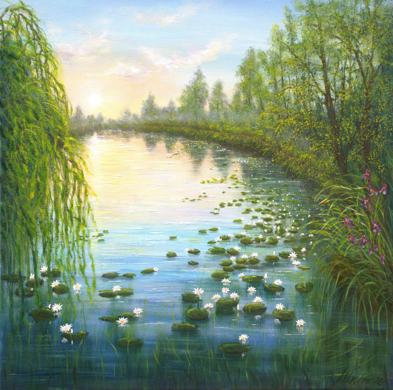 Serene lily pond Ludmilla Ukrow Original painting for sale