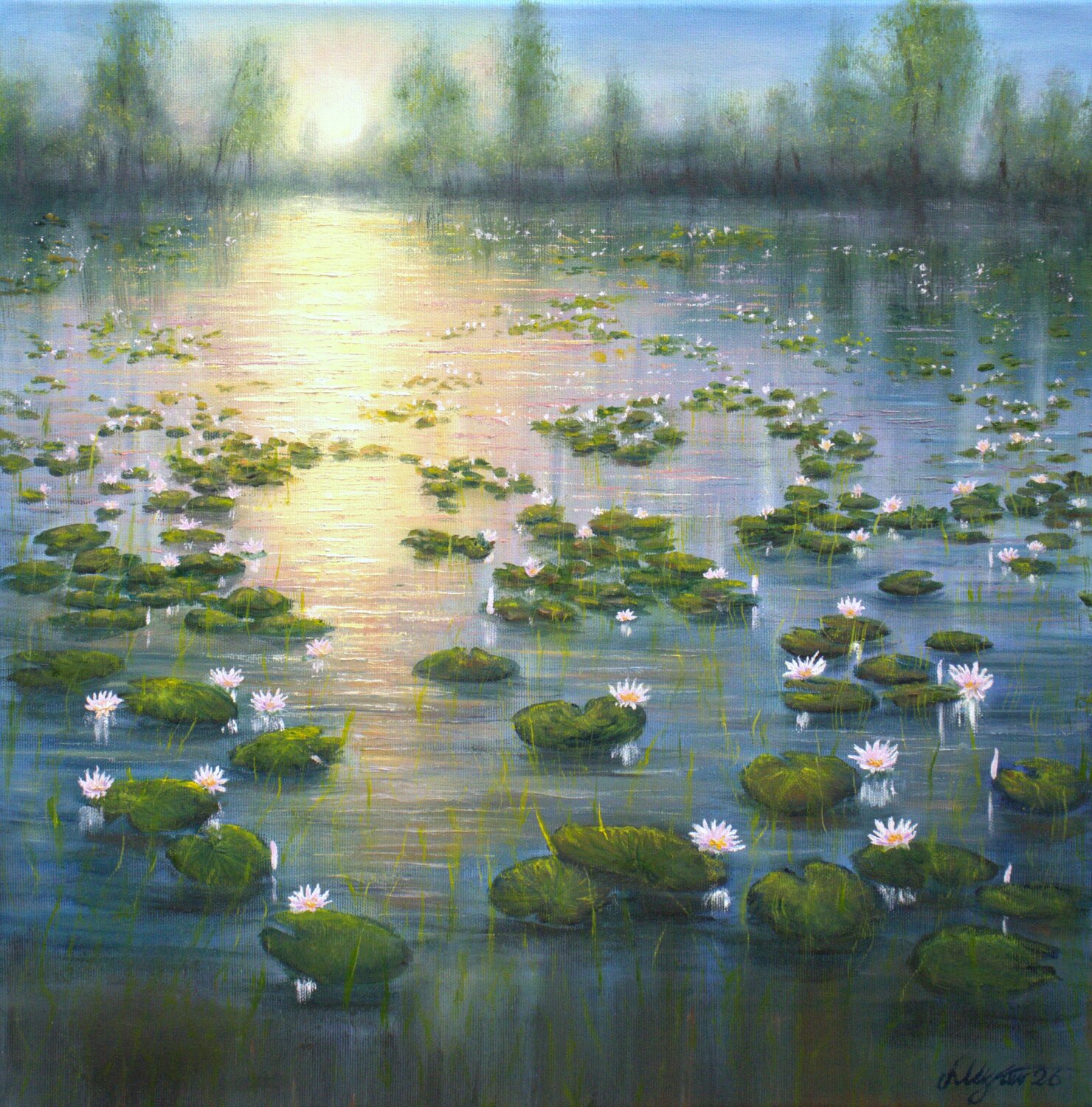 Water lilies Ludmilla Ukrow Original painting for sale