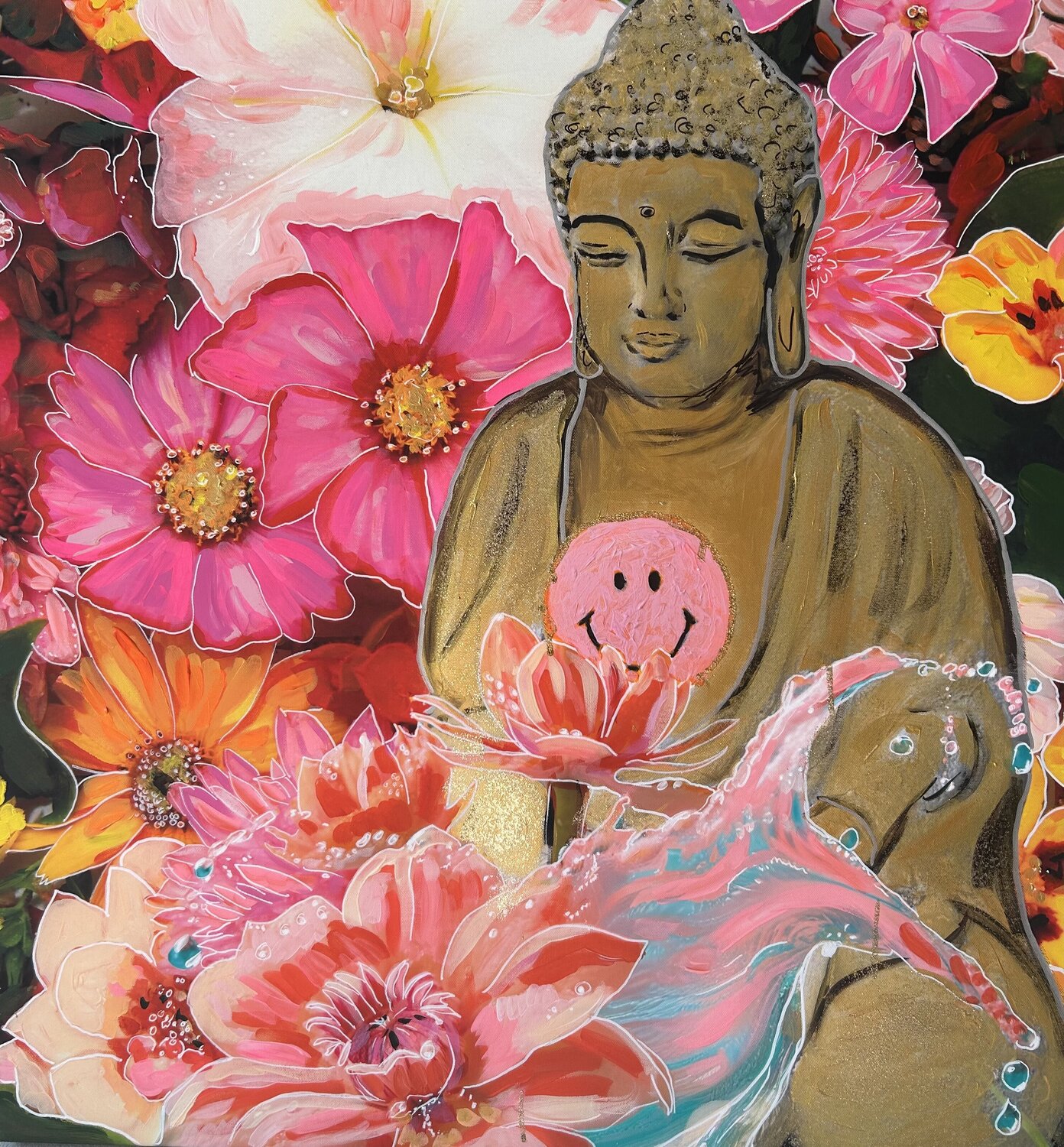 Smile Buddhi in a Wave Kat Lassen Original painting for sale