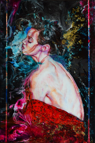 The Girl With The Red Dress by Anna Sidi-Yacoub, Painting for Sale on Select