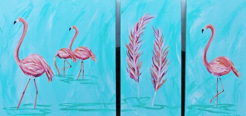 Tropical Flamingo Dream - Triptychon by Angela Weidner, Painting for Sale on Select