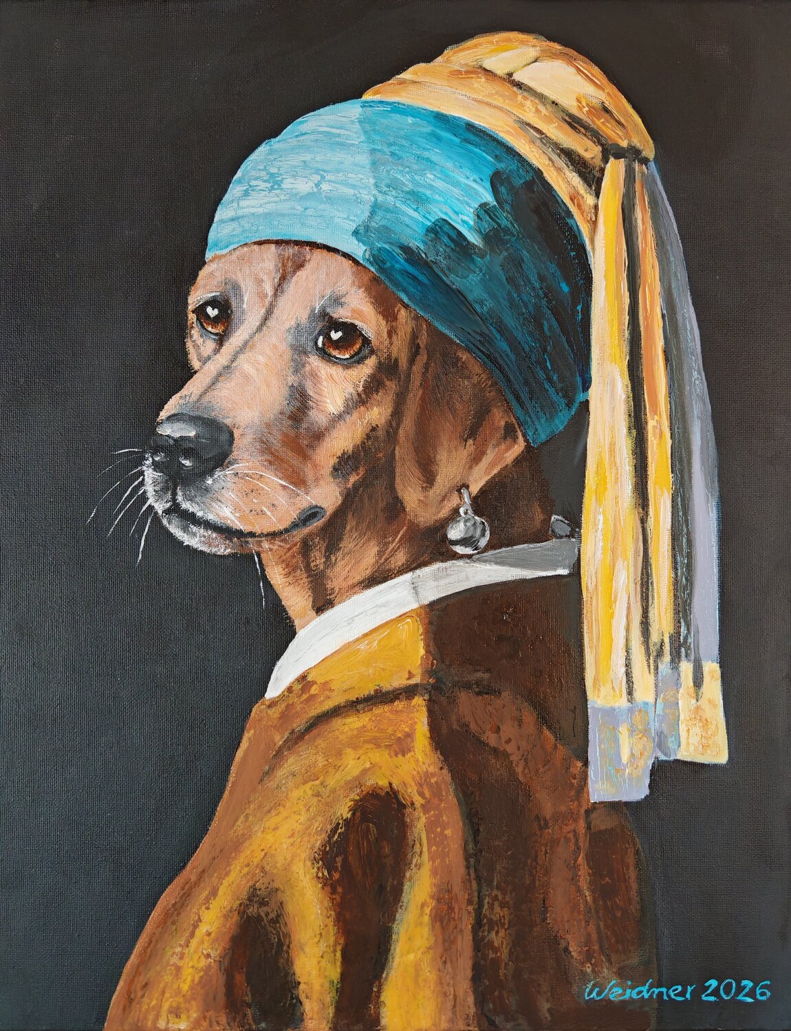 Das Hundemädchen - eine zeitlose Hommage Angela Weidner Original painting for sale