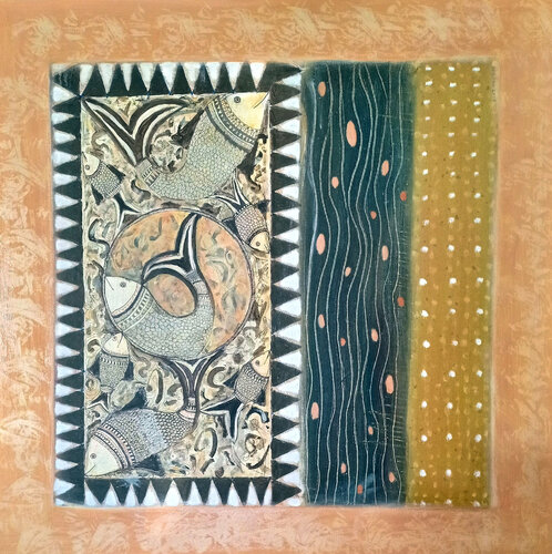 containment: series 3 abstract, fish by Nalini Shanthi Cook, Painting for Sale on Select