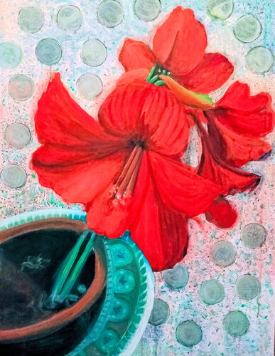 amaryllis: series 9 still life by Nalini Shanthi Cook, Painting for Sale on Select