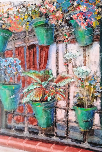 ventana de flores: series 2 landscape, nature by Nalini Shanthi Cook, Painting for Sale on Select