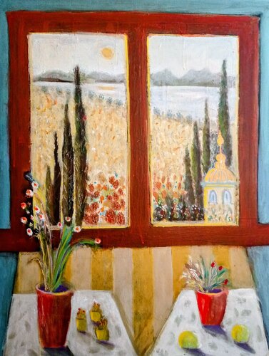 The refuge: series 2: landscape by Nalini Shanthi Cook, Painting for Sale on Select