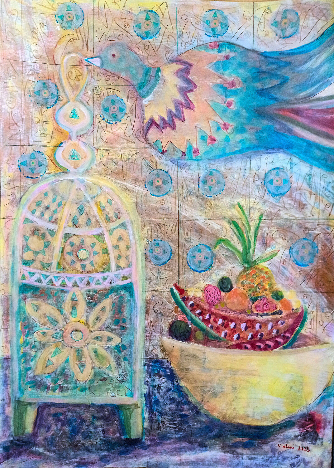 fruita exotica: series 4 birds Nalini Shanthi Cook Original painting for sale