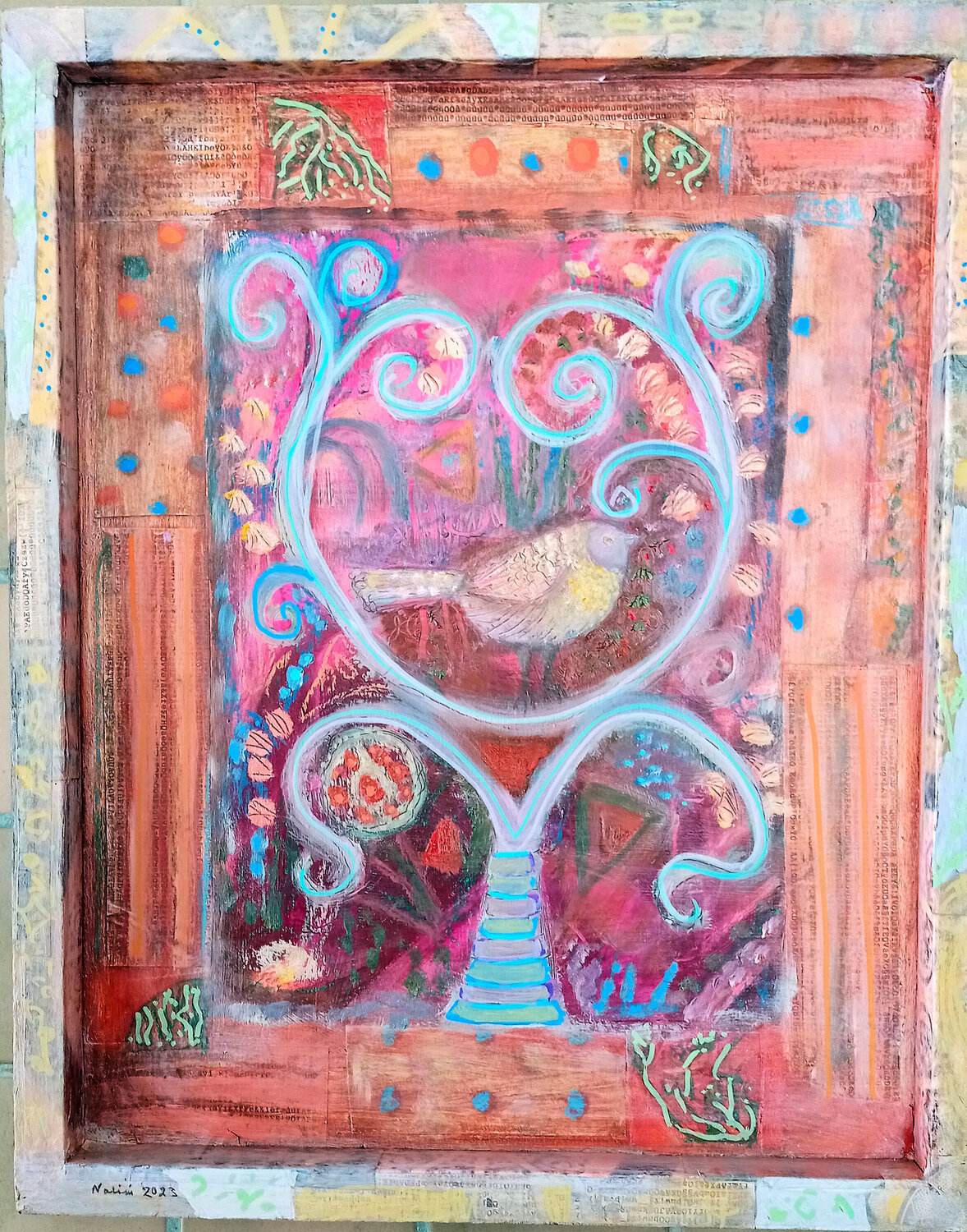 Saffron: series 4 birds Nalini Shanthi Cook Original painting for sale