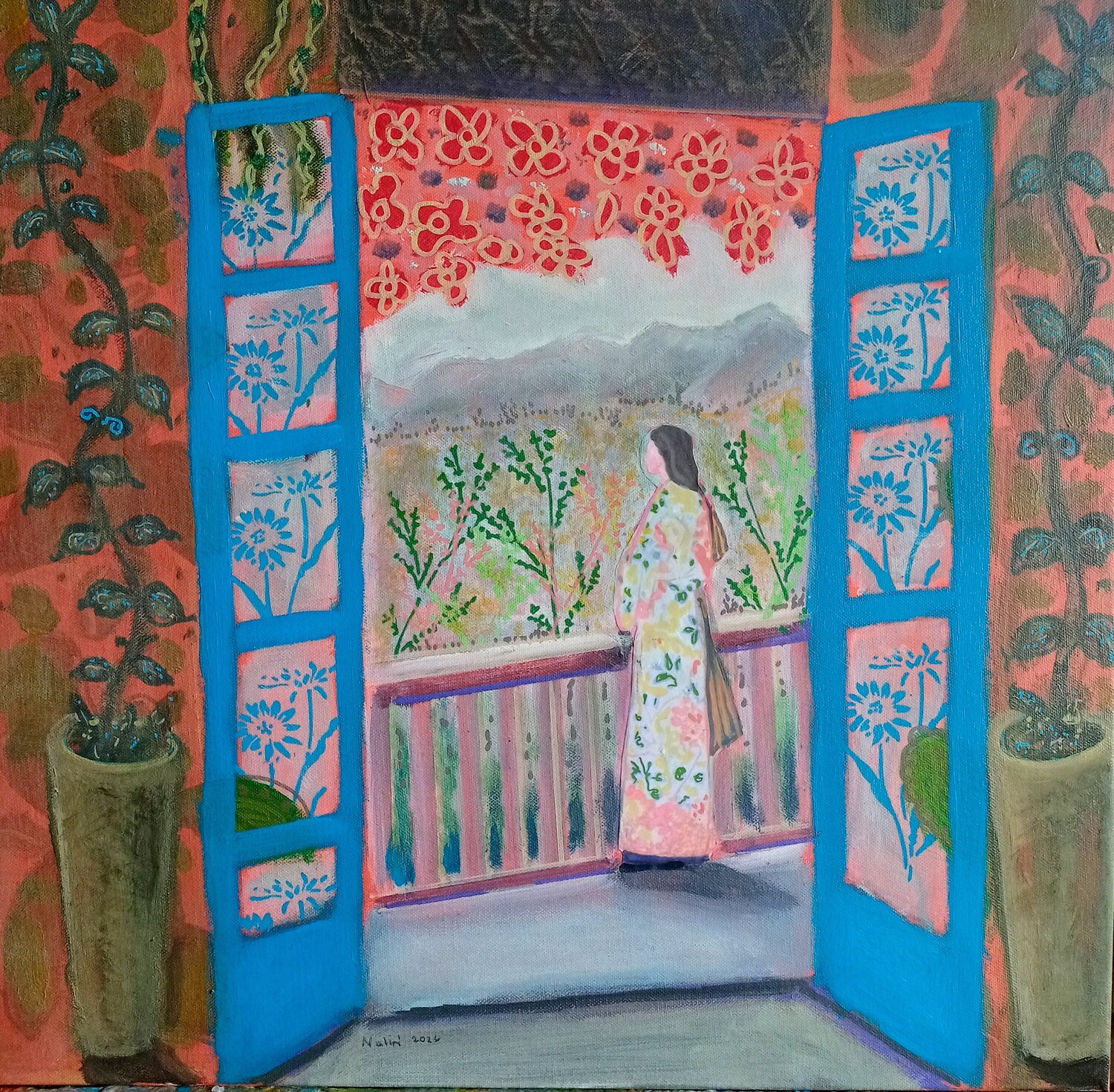 Quiet contemplation : series 8 woman Nalini Shanthi Cook Original painting for sale