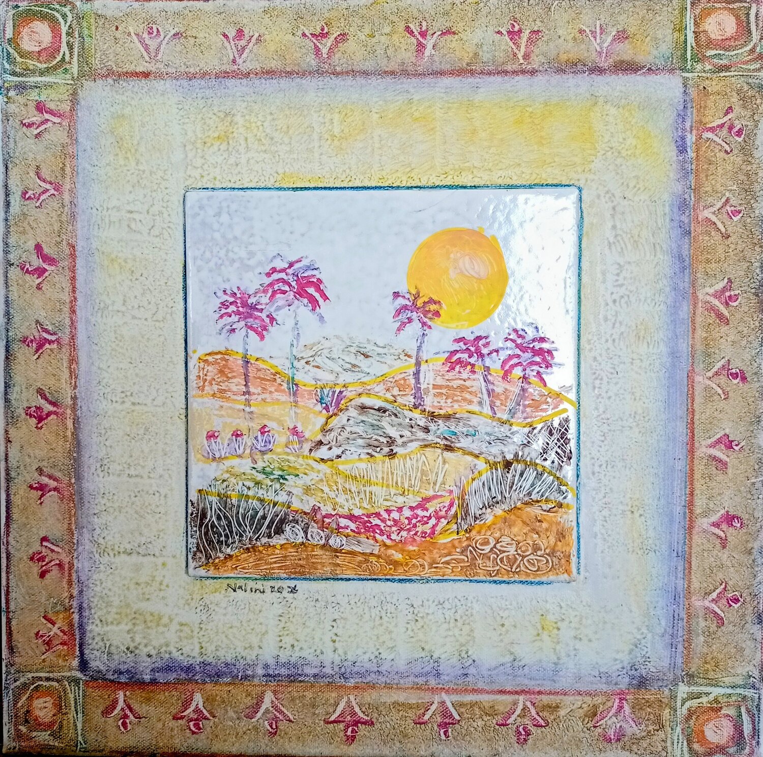 Sol de Verano: series 2 landscape , ceramic tile. Nalini Shanthi Cook Original painting for sale