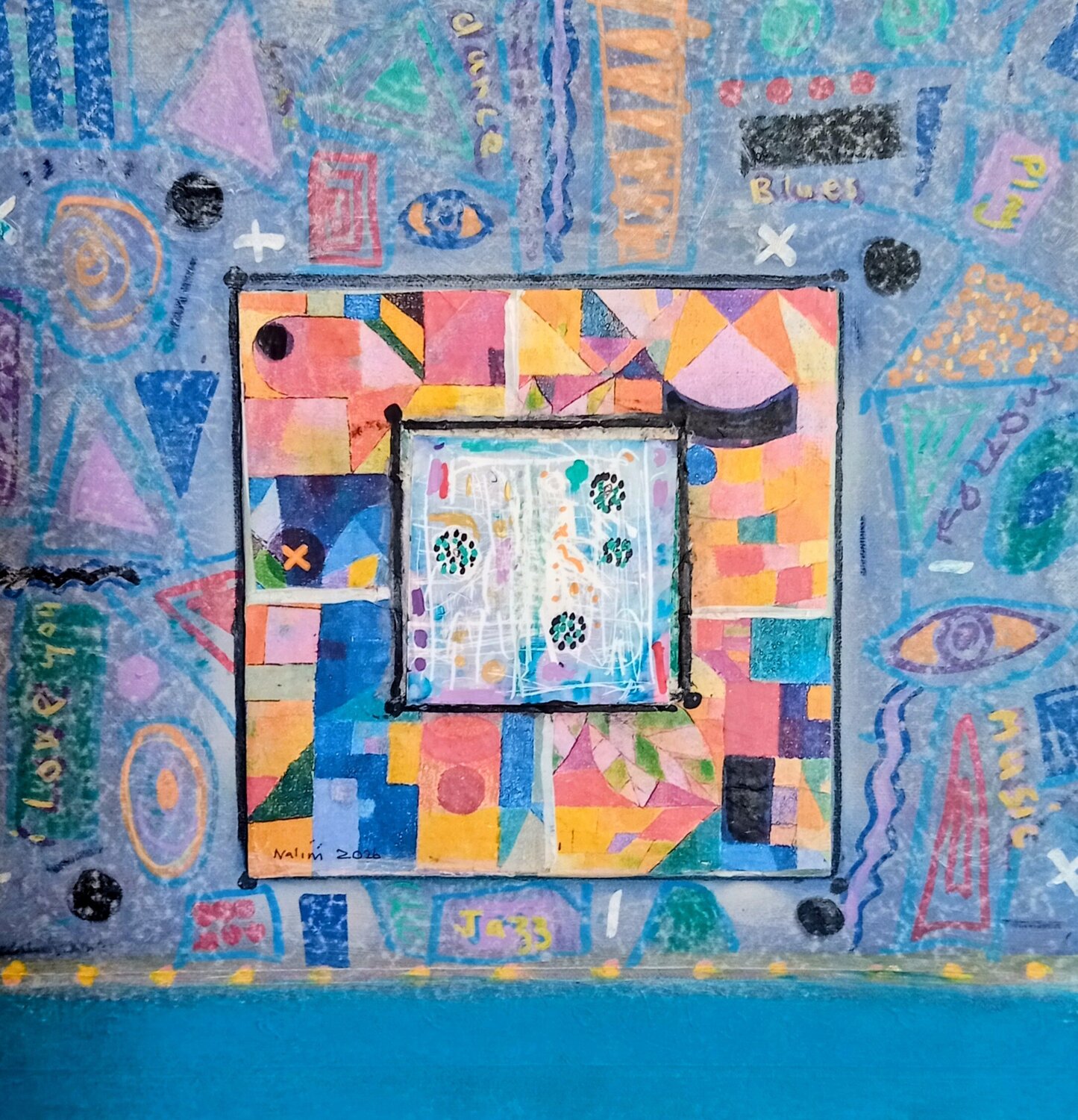 Waking up to the blues: series 3 abstract, ceramic tile Nalini Shanthi Cook Original painting for sale