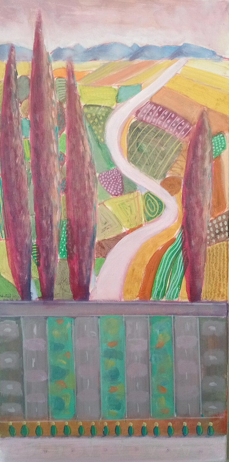 Cypress: series 2 landscape Nalini Shanthi Cook Originalgemälde zu verkaufen