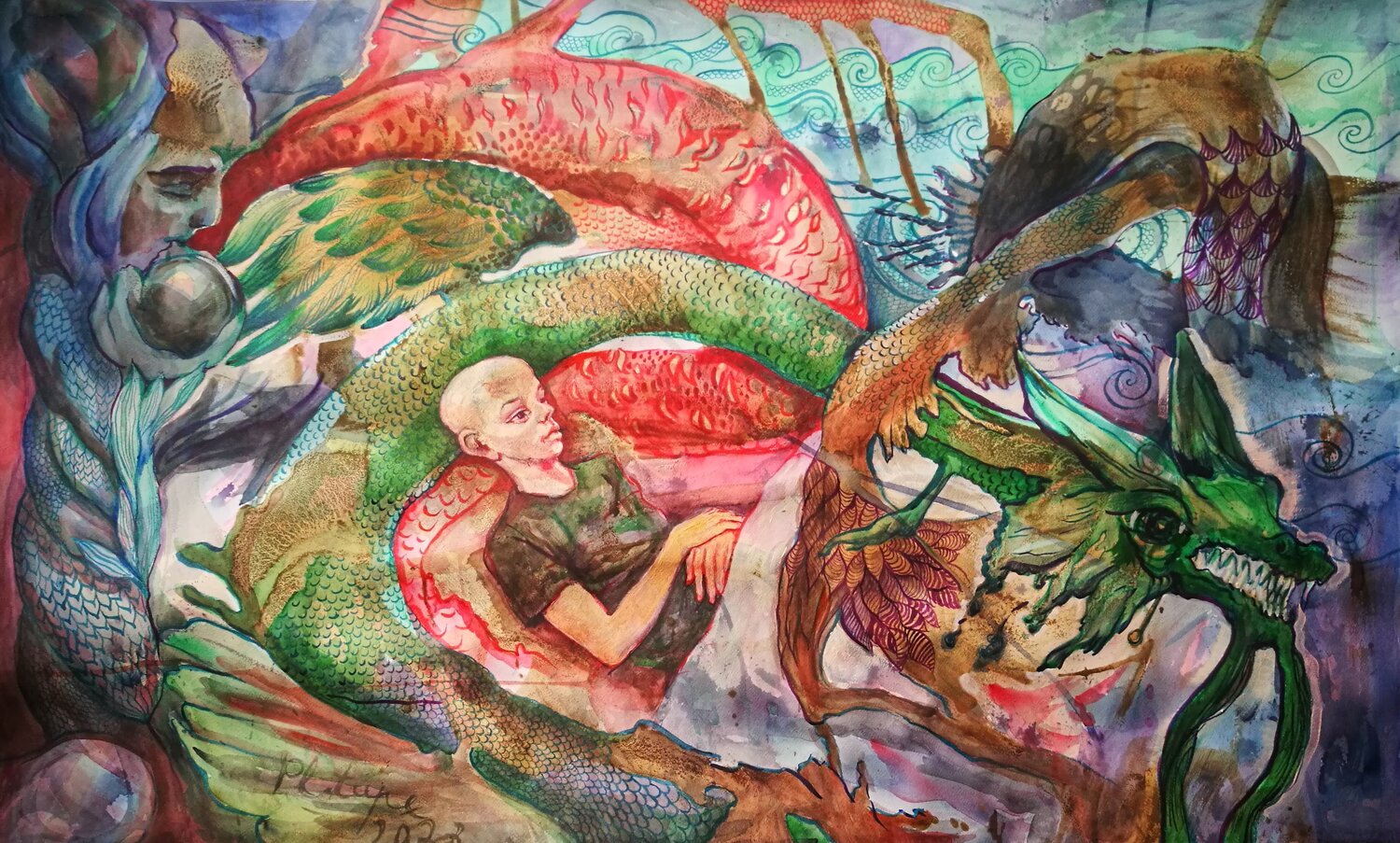 Water Dragons Velta Emīlija Platupe Original painting for sale