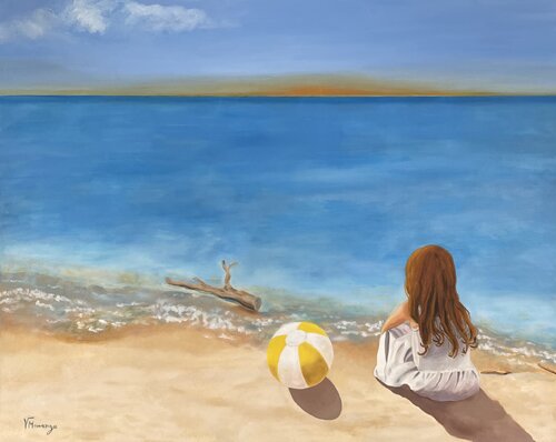 Sur la plage by Virginie MONANGE, Painting for Sale on Select