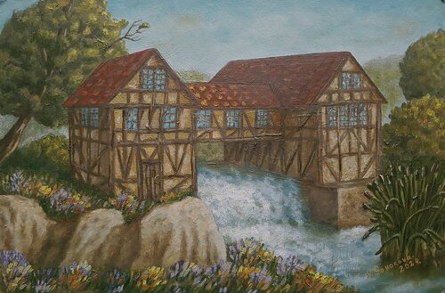 Half-timbered house by Valerija Govorova, Painting for Sale on Select