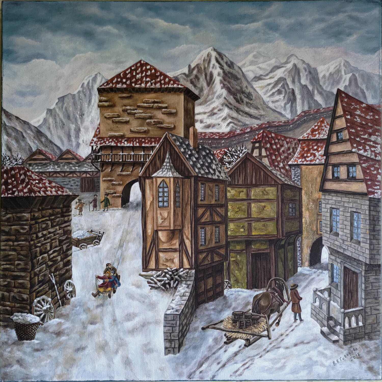 Medieval City. Winter Valerija Govorova Original painting for sale