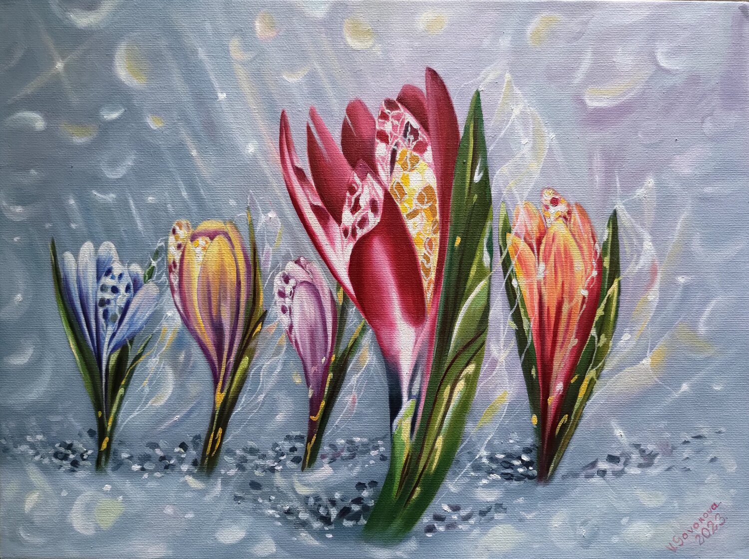 Shining of Crocuses Valerija Govorova Original painting for sale