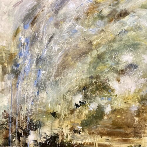Abstract Blue Water Movement Painting – Elegant Contemporary Artwork by Johanna Lisa, Painting for Sale on Select