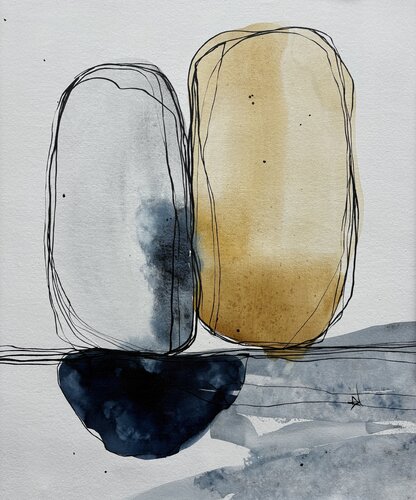 Two Stones in Stillness by Ana Ozz, Painting for Sale on Select