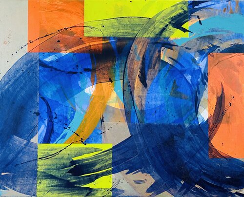 Urban Dynamics, 4/2024, Acrylfarbe auf Leinwand, 80 x 100 cm by Heike Kirsch, Painting for Sale on Select