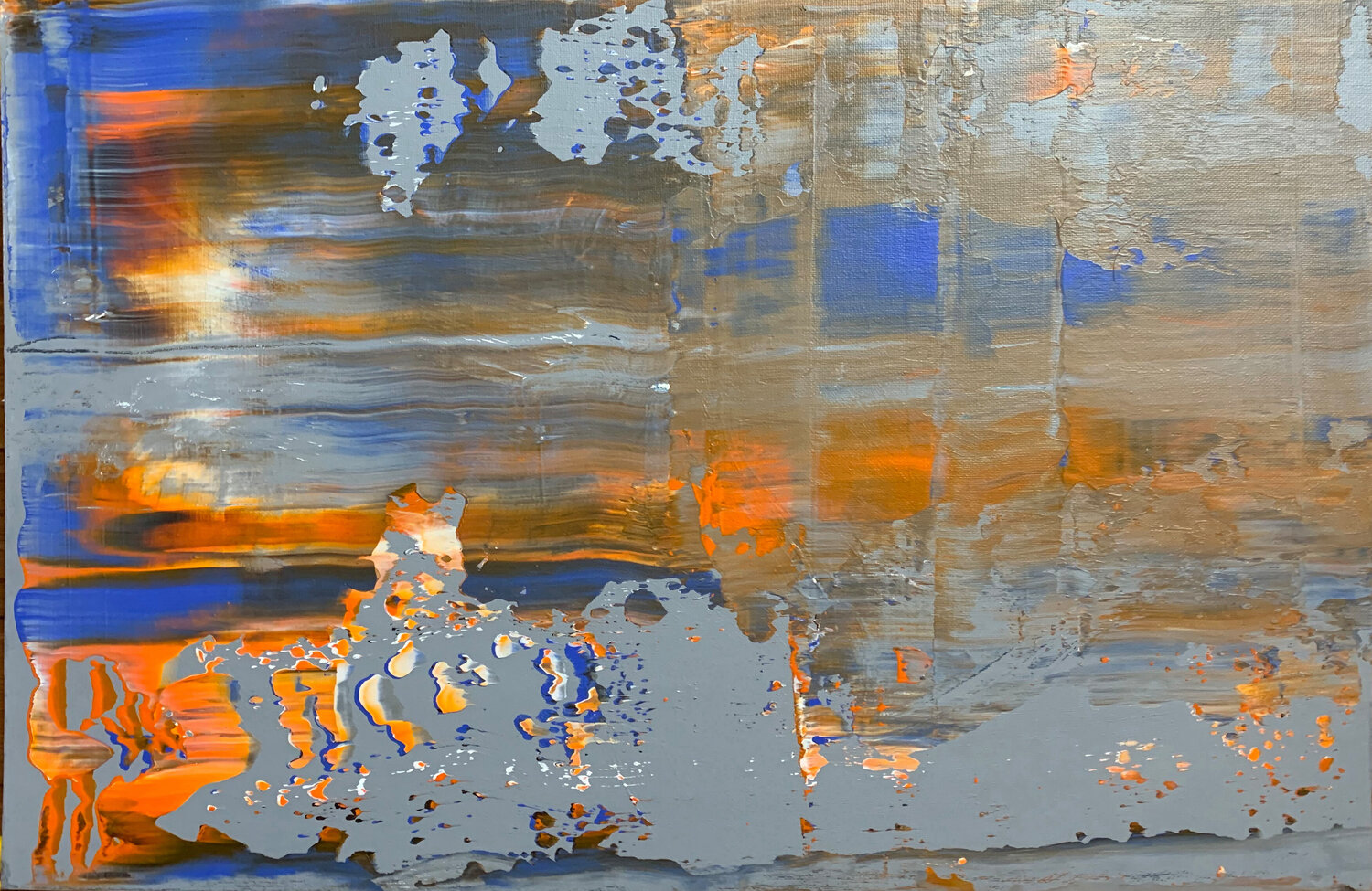 Spiegelung blau-orange Heike Kirsch Original painting for sale