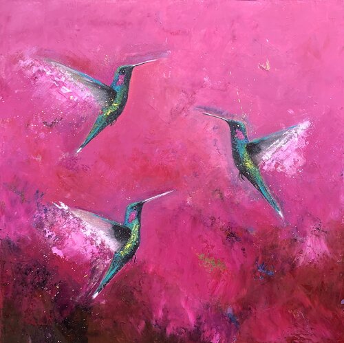The Joy of Hummingbirds by Laure Bury, Painting for Sale on Select