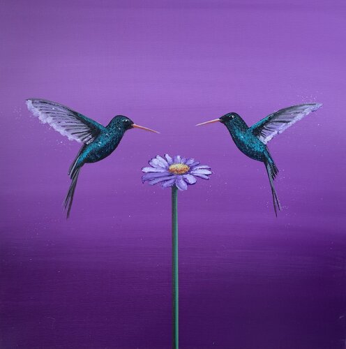 Two Hummingbirds ~ One Love II by Laure Bury, Painting for Sale on Select
