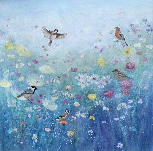 Songbirds in the Garden by Laure Bury, Painting for Sale on Select
