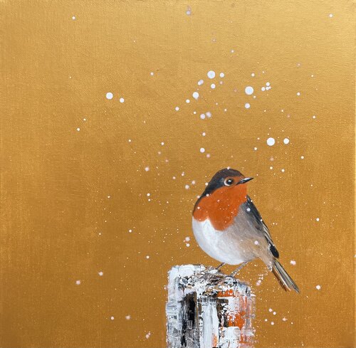 Red Robin in the Snow by Laure Bury, Painting for Sale on Select
