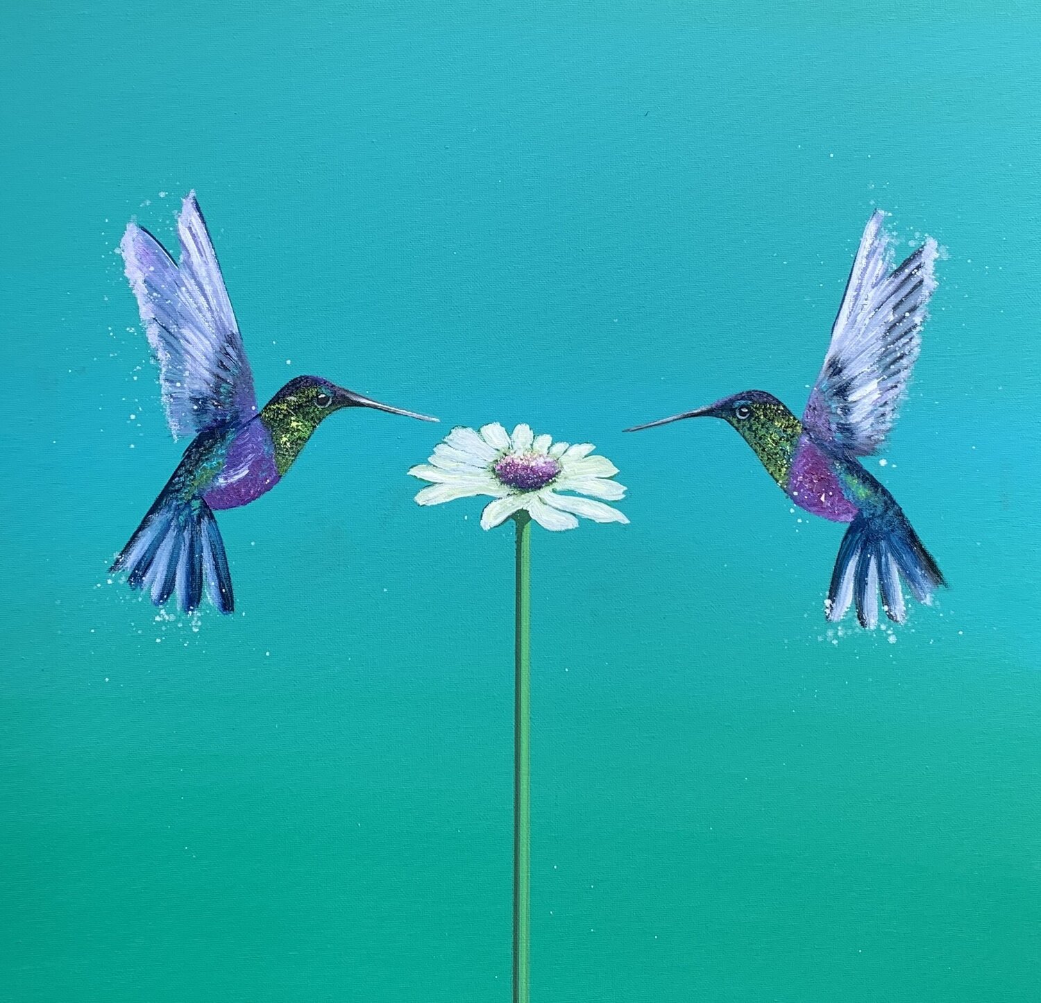 Two Hummingbirds ~ One Love Laure Bury Original painting for sale