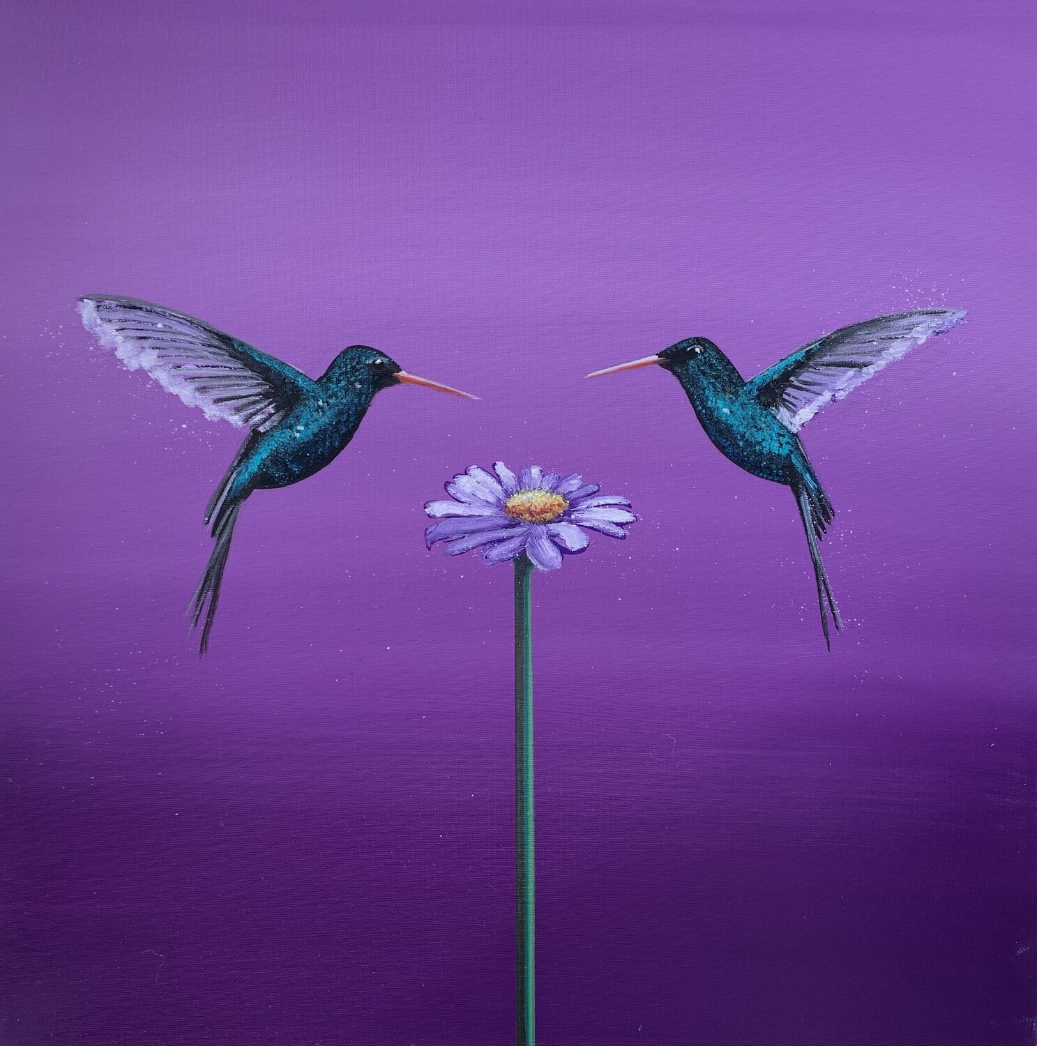 Two Hummingbirds ~ One Love II Laure Bury Original painting for sale