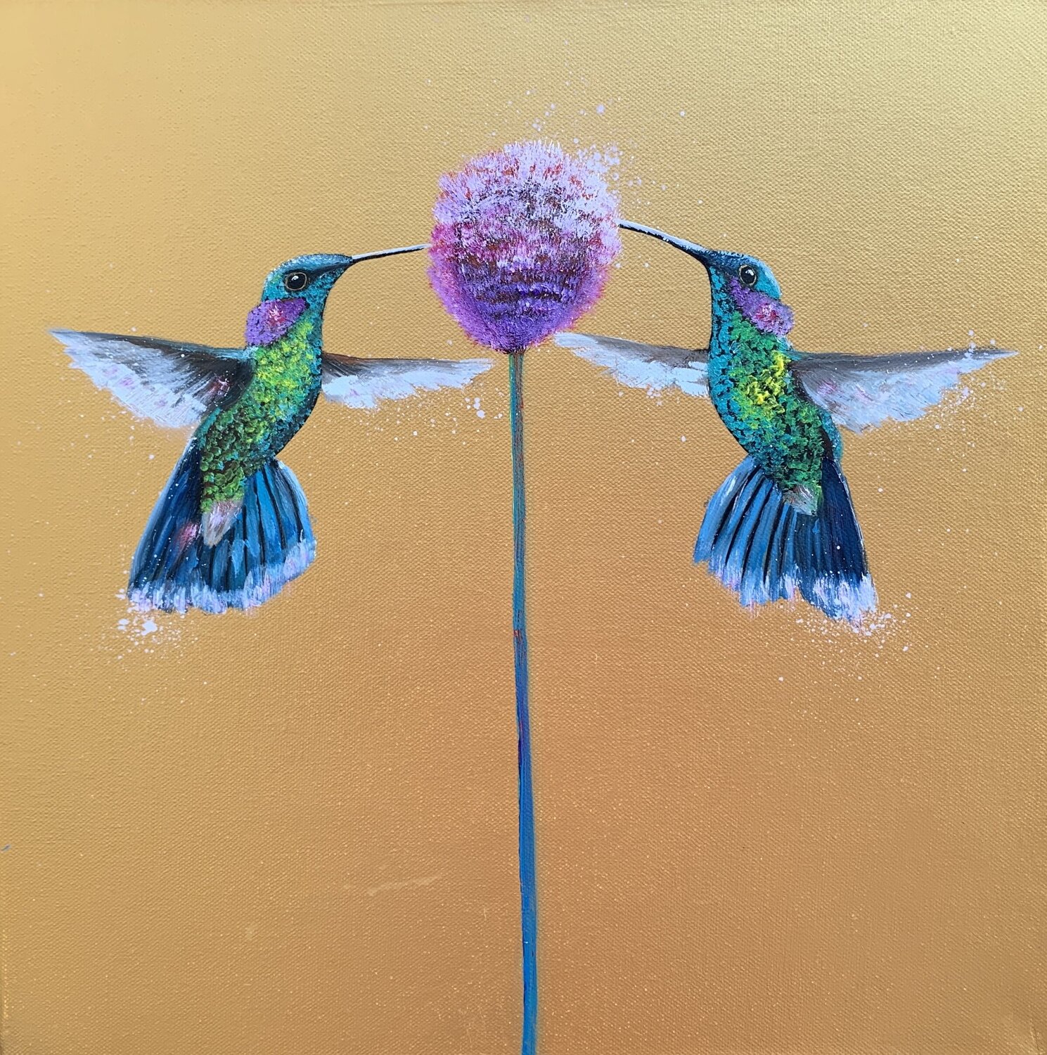 You and Me ~ Hummingbirds Laure Bury Original painting for sale