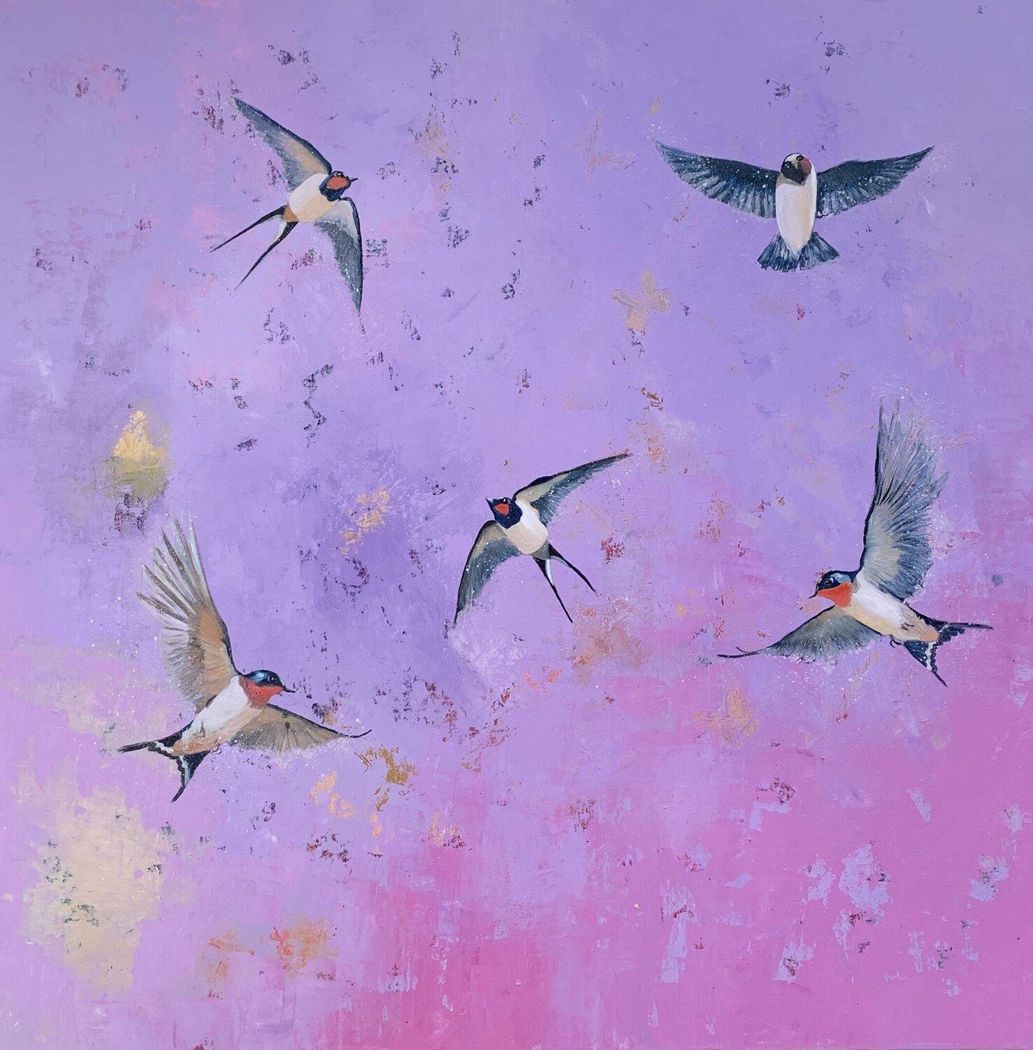 Swallows and Butterflies Laure Bury Original painting for sale