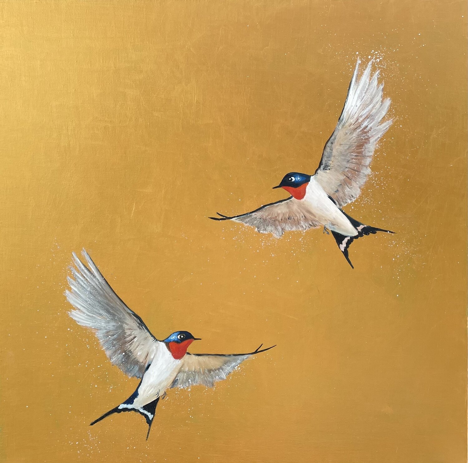 Two Swallows on Gold Laure Bury Original painting for sale