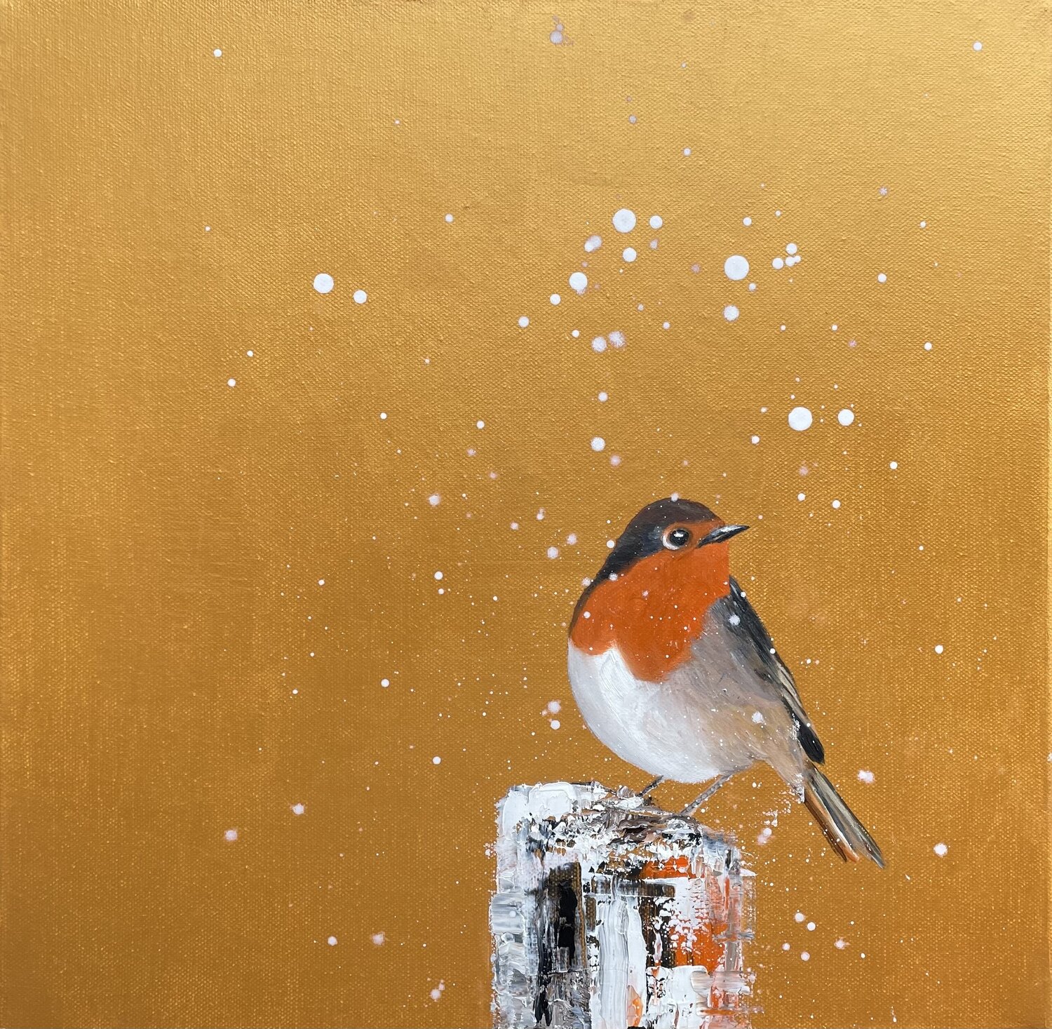 Red Robin in the Snow Laure Bury Original painting for sale