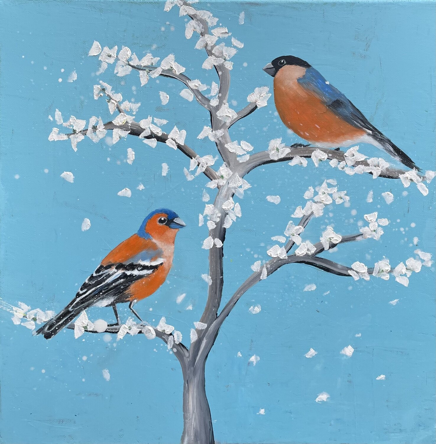 Spring Finches Laure Bury Original painting for sale